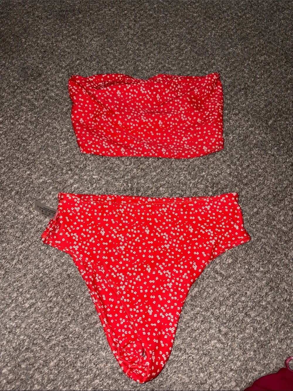 SHEIN Red Floral Bandeau Bikini Set